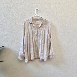 Vintage Flax Linen Beige Button Up